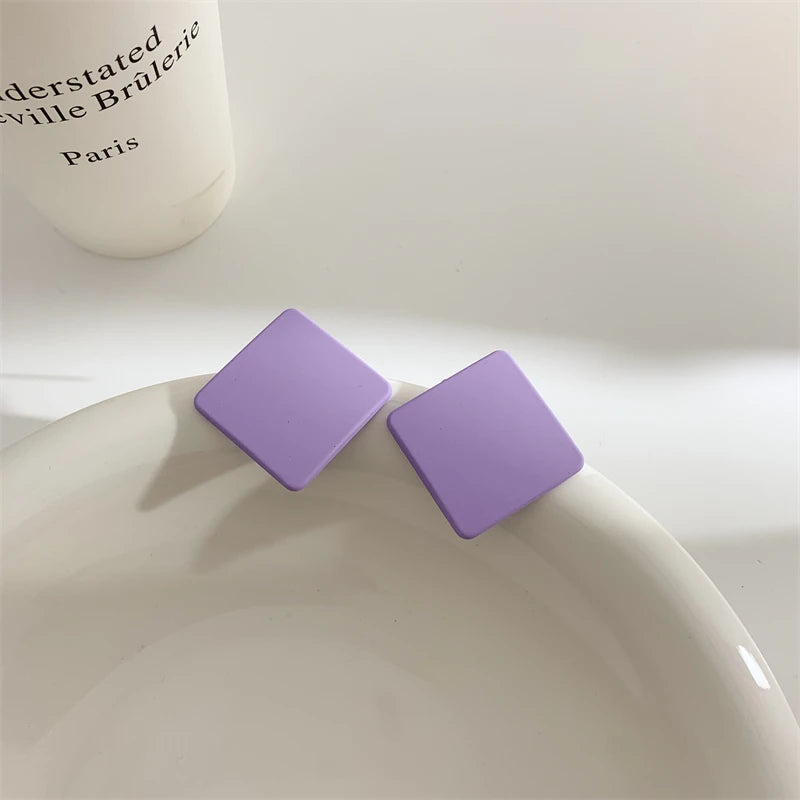 S925 Colorful Square Earrings Frosted Geometric Candy Design Acrylic Fashion Jewelry for Women