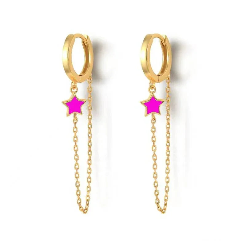 Rose Red Zircon Hoop Earrings for Women Minimalist Dangle Party Jewelry Trend 2025