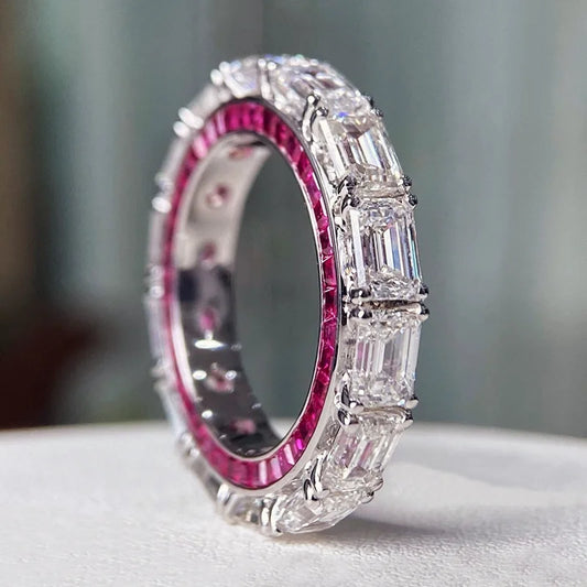 Lovers Eternity 925 Sterling Silver Ruby Diamond Ring for Women and Men