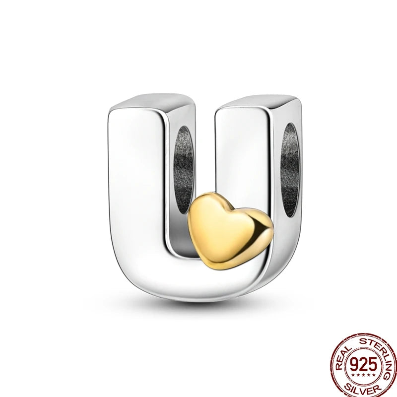925 Sterling Silver Alphabet Charm Bracelet Gold Heart