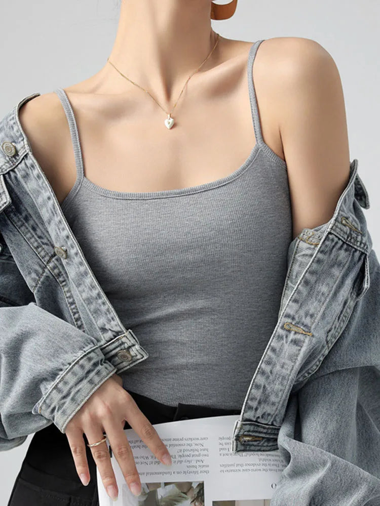 Womens Summer Slim Stretch Spaghetti Strap Tank Top