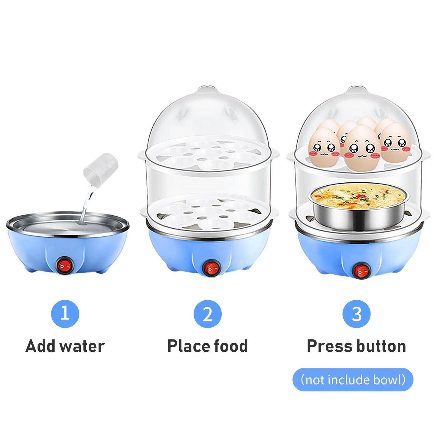 Double Layer Egg Cooker 14 Egg Capacity Hard Boiled Cooker C-US Plug