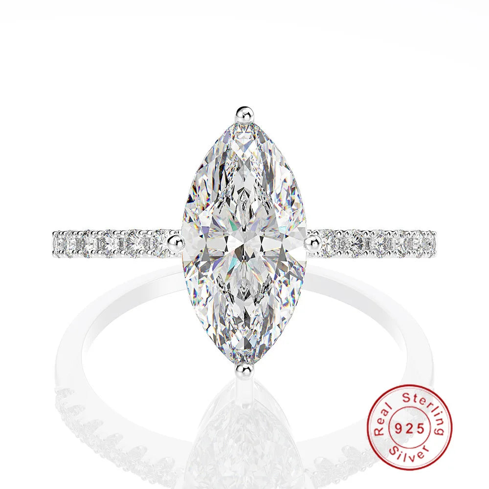 Promise Marquise Cut 3ct Simulated Diamond Engagement Ring in 925 Sterling Silver for Women Elegant Wedding Jewelry Christmas Gift