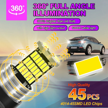Roadsun 2 PCS 7443 LED Bulbs CANBUS 6W 12V 6500K Super Bright White Car Tail Brake Turn Signal Lights