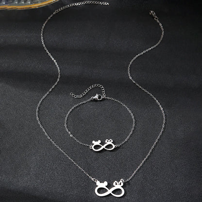 Stainless Steel Mickey Ears Pendant Necklace Set for Women Fashion Jewelry Perfect for Birthdays and Banquets
