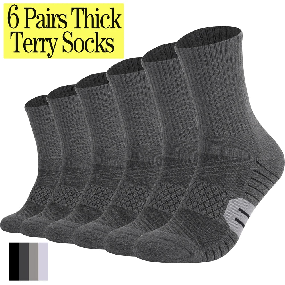 6 Pairs Unisex Heavy Cushion Hiking Socks Cotton Anti Odor
