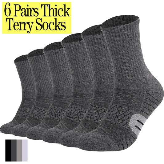 6 Pairs Unisex Heavy Cushion Hiking Socks Cotton Anti Odor