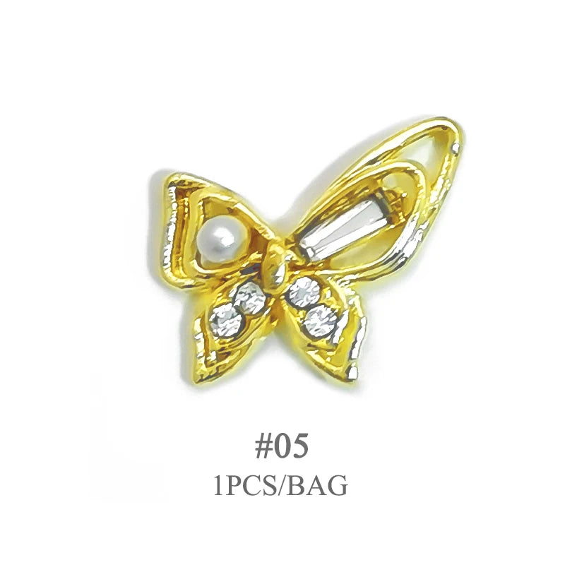 Elegant Gold Silver Metal Bowknot Nail Charm 3D Rhinestone Decor for DIY Manicure Art