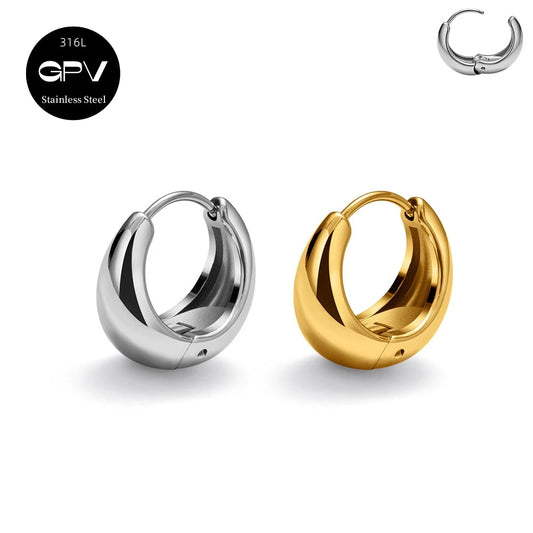 2PCS Women’s Light Luxury 316L Medical Stainless Steel Perforated Hoop Earrings