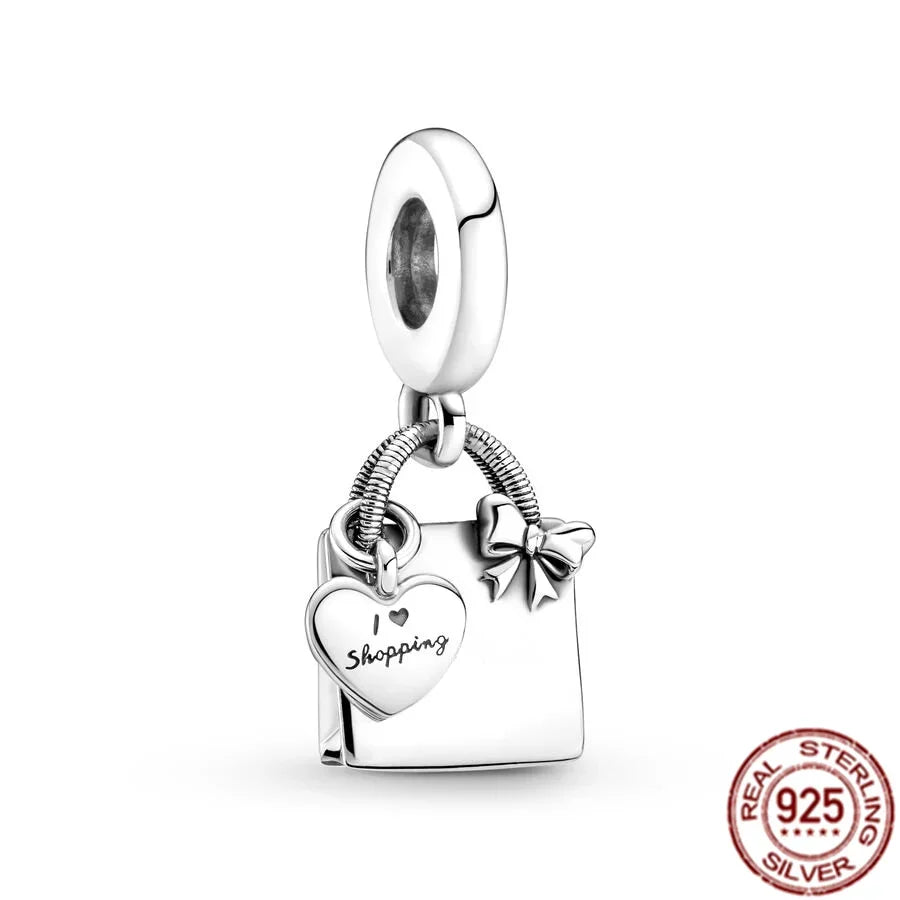 Romantic 925 Sterling Silver Lipstick Charm Pendant with Zircon for Womens Bracelets Necklaces DIY Jewelry Gift