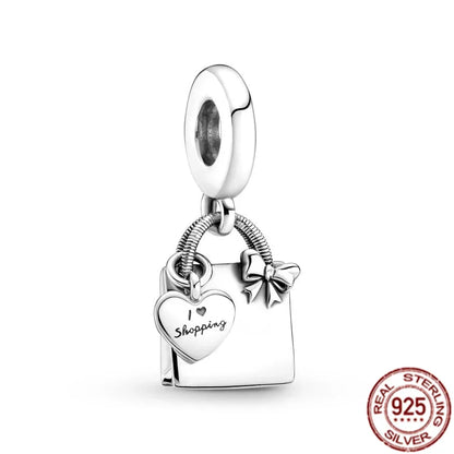 Romantic 925 Sterling Silver Lipstick Charm Pendant with Zircon for Womens Bracelets Necklaces DIY Jewelry Gift