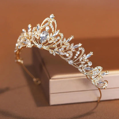 Elegant Gold Crystal Bridal Crown for Women - Trendy Wedding and Birthday Tiara
