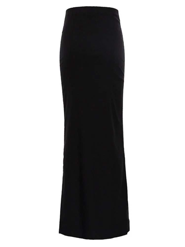 Black High Waist Long Maxi Skirt For Women Seamless Elegant
