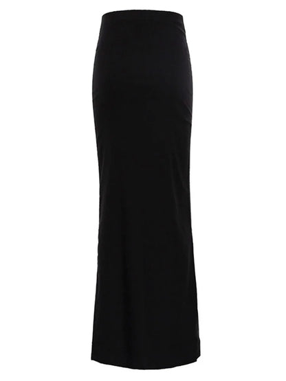 Black High Waist Long Maxi Skirt For Women Seamless Elegant