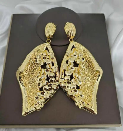 Elegant Gold Plated Chunky Leaf Drop Earrings for Women Fashion Jewelry