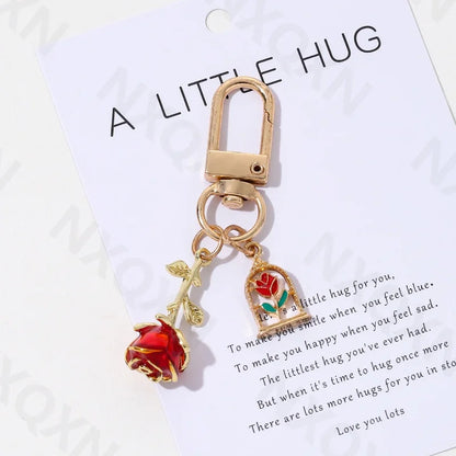 Charming Rose Enamel Keychain Set for Women and Girls - Handmade Floral Jewelry Valentine's Day Gift