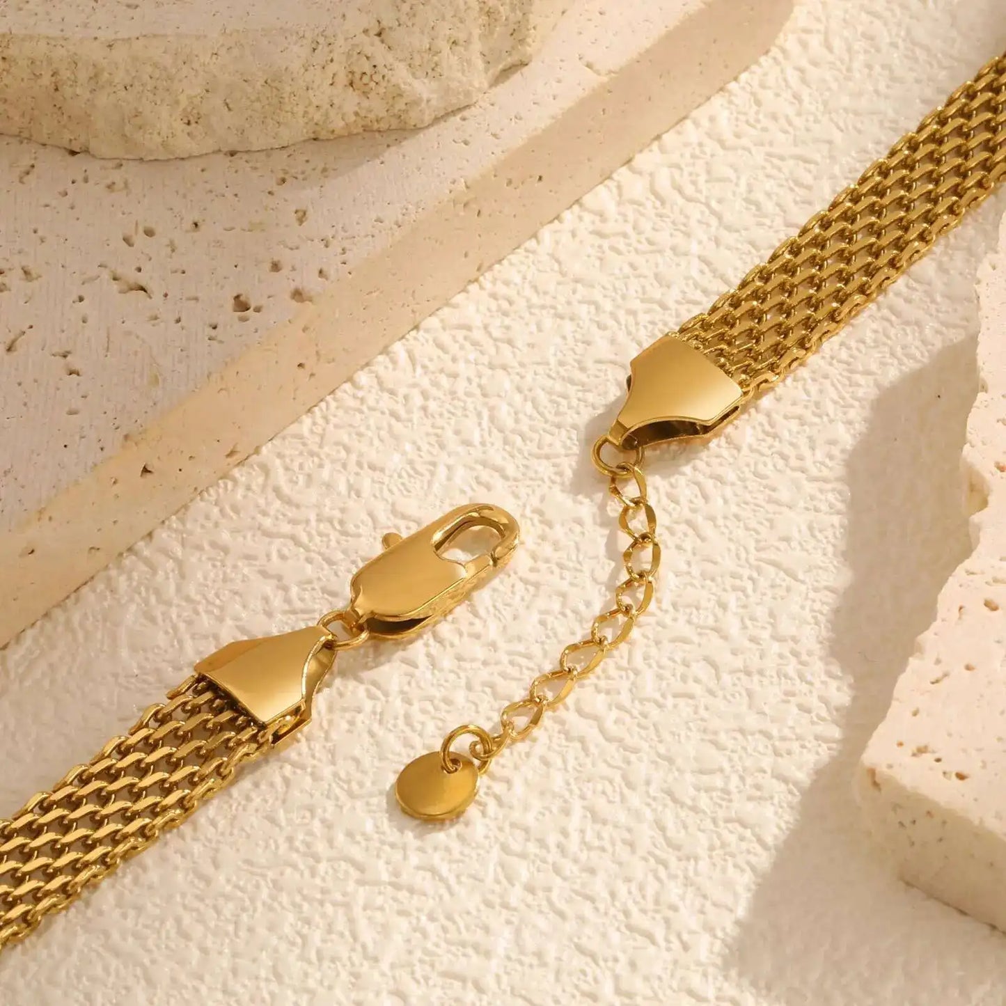 Gold Plated Italian Mesh Link Chain Bracelet for Women - Non Tarnish Stainless Steel Jewelry Gift