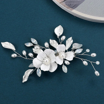 Elegant Bridal Pearl Hairpins Gold Metal Flower Hair Accessories for Women and Girls