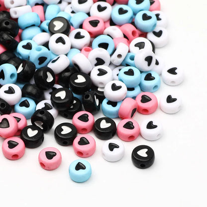 Chic Black Acrylic Beads with Gold Heart Design for Jewelry Crafting