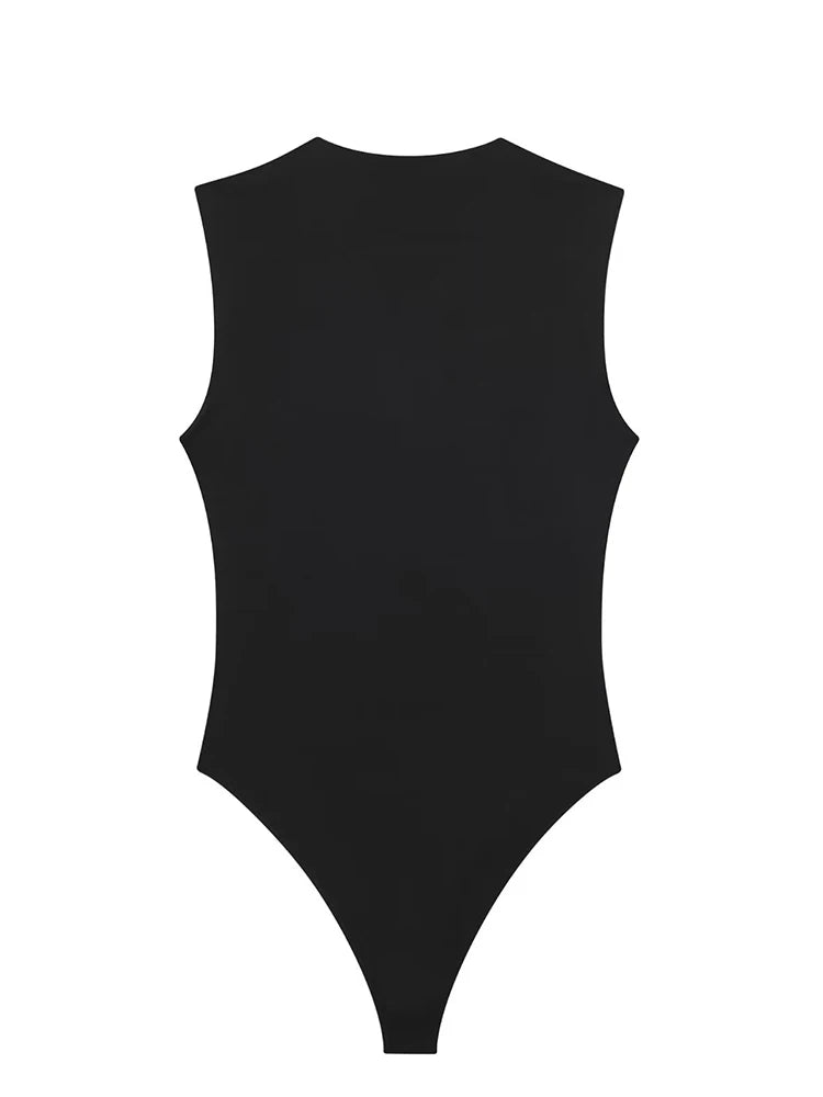 Black Sleeveless Bodysuit For Women Square Neck One Piece