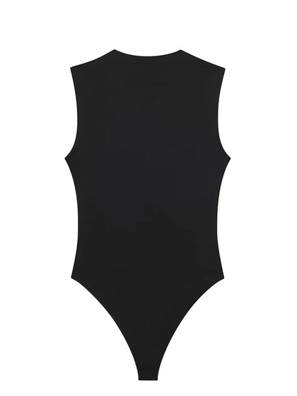 Black Sleeveless Bodysuit For Women Square Neck One Piece