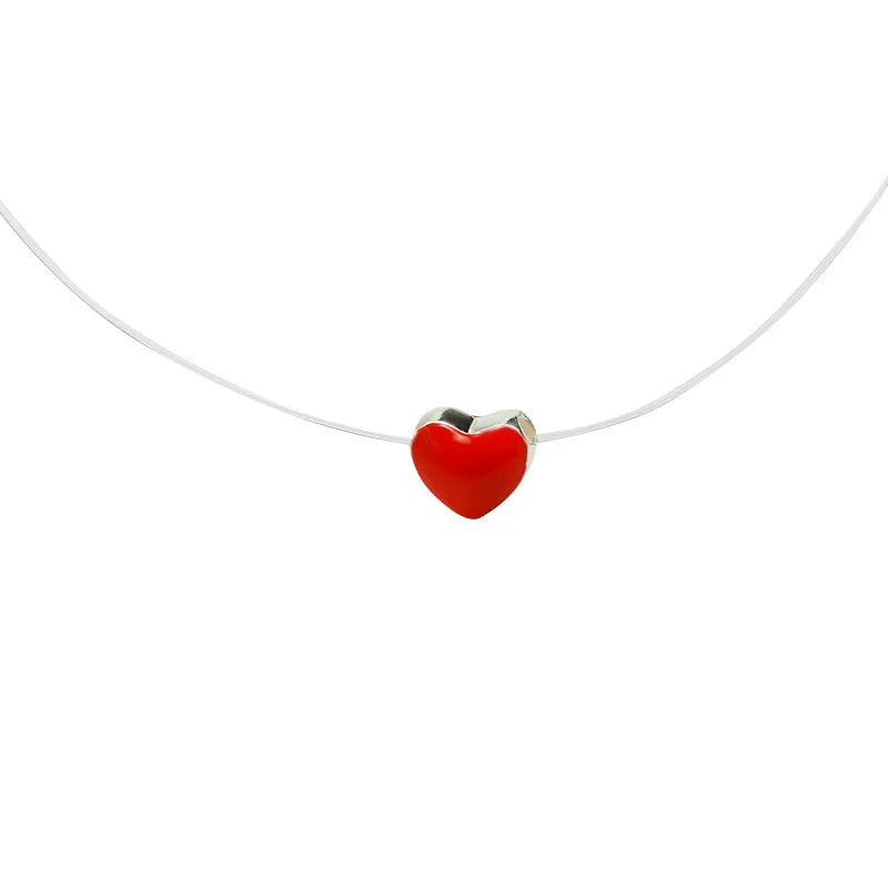 Elegant Invisible Heart Choker Necklace with Rhinestone Zircon for Women