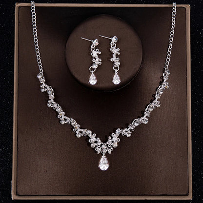 Bridal Elegance: Luxury Silver Crystal Water Drop Tiara & Jewelry Set - 4 Pcs Silver 3