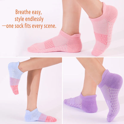 3 Pairs Womens Anti Slip Terry Cushion Running Socks