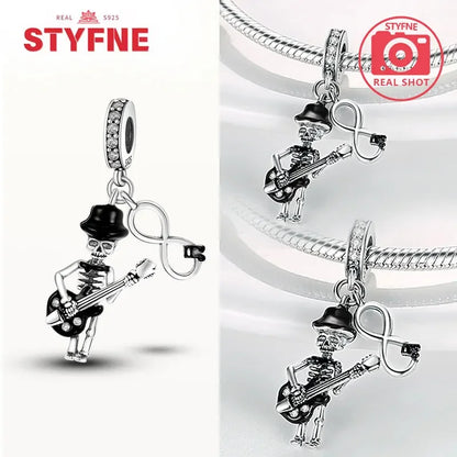 S925 Silver Luminous Zombie Skeleton Charm Bead Dangle
