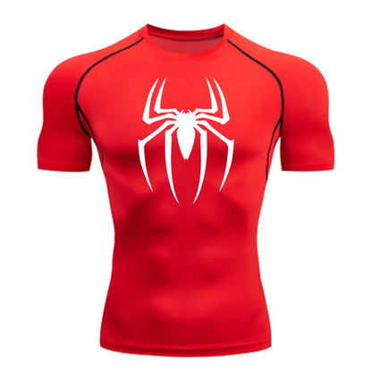 2024 Mens Spider Print Compression Shirt Quick Dry Breathable Gym Running Jersey Short Sleeve