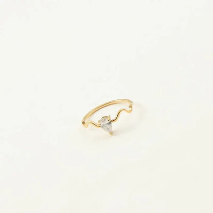 316L Stainless Steel Teardrop Zirconia Ring for Women with 18K Rose Gold Plating 3891