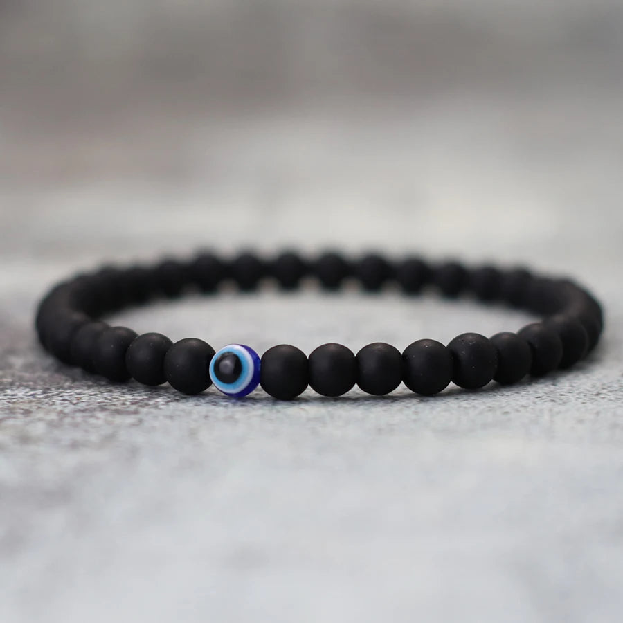 Men's Howlite Beaded Bracelet with Turkish Evil Eye for Meditation and Healing