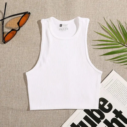 Women’s Seamless Rib-Knit Crop Top Elastic Sleeveless Casual Streetwear Tank
