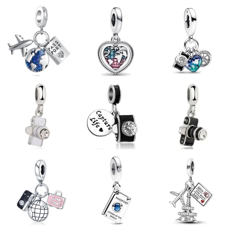 925 Silver Travel Globe Airplane Charm For Bracelet