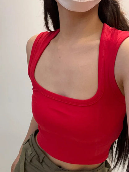 Deep Square Collar Vests 2025 Summer New Fashion Sexy Women's Crop Tops Sling Vest Camis