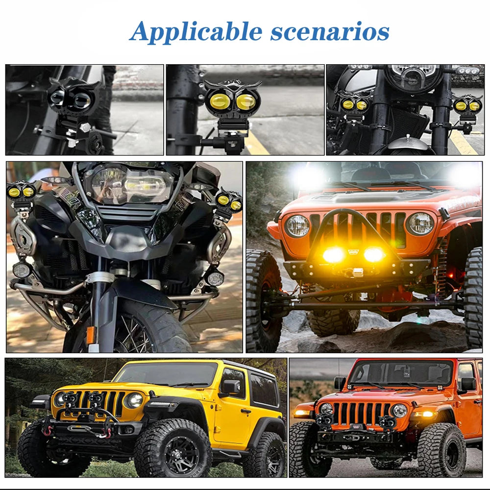 Dual Color Owl LED Motorcycle Spot Light 4 Mode 3000LM
