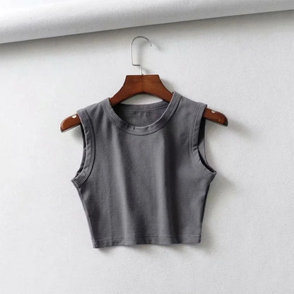 Summer Vintage White Crop Tops Women Biker Punk Sexy Tank Gray