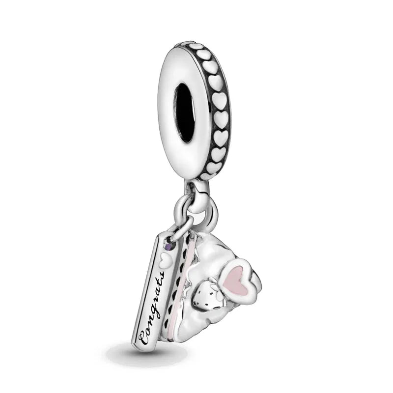 Exquisite 925 Silver Bead Pendant for DIY European Bracelets with Bow Rose Boy and Girl Charms P1813