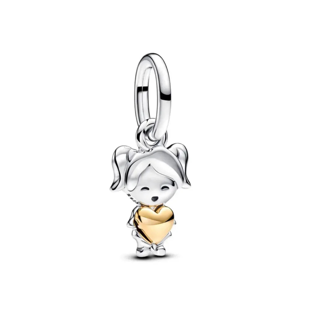 Exquisite 925 Silver Heart-Shaped Pendant with Bow and Moon Beads for DIY European Bracelets