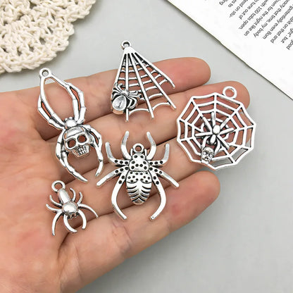 Antique Silver Spider Charms Set for DIY Halloween Jewelry Crafting