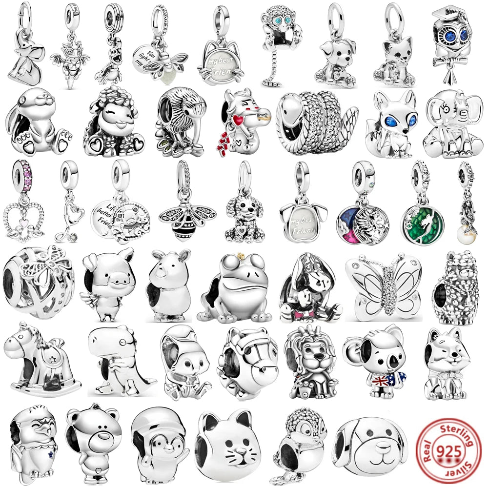 Cute Animal Family Charm Beads for DIY Silver Bracelet Jewelry Making