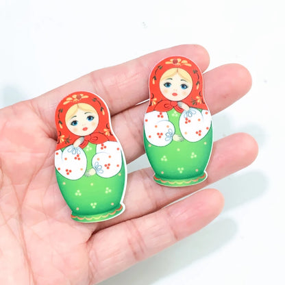 Matryoshka Girl Acrylic Charms Double Sided Painted Earrings Jewelry Accessories