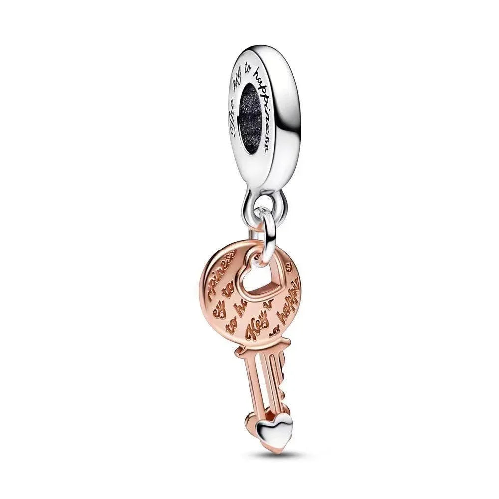 925 Sterling Silver Colorful Snowflake Heart Lock and Key Charms for DIY Necklace and Bracelet Jewelry Gifts
