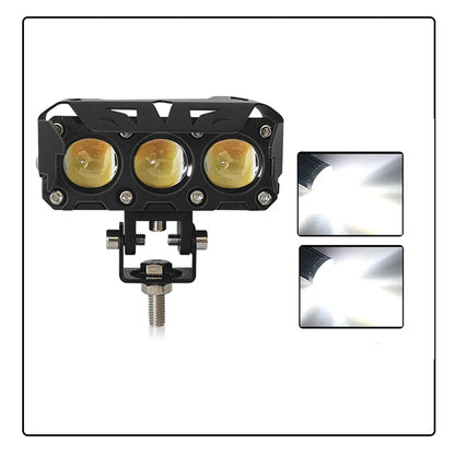 Motorcycle LED Spotlight 3 Lens Dual Color High Low Beam