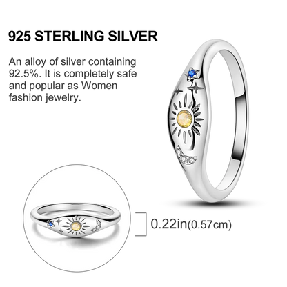 Blue Zircon Evil Eye Palm Star Moon Ring in 925 Sterling Silver for Women Elegant Wedding Jewelry Gifts LKTR152
