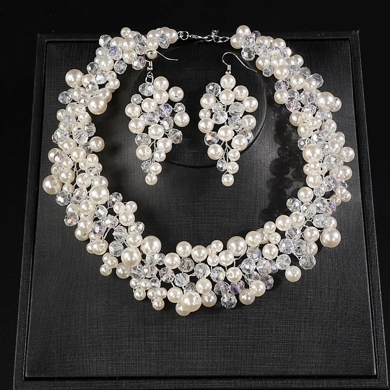 Elegant Bridal Pearl Jewelry Set - Dangle Earrings & Necklace - Top-Rated Party Accessory Silver