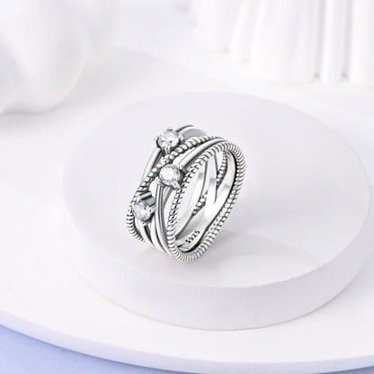 Elegant 925 Sterling Silver Heart Shaped Starmoon Ring for Women Fine Engagement and Wedding Jewelry Gift SER101