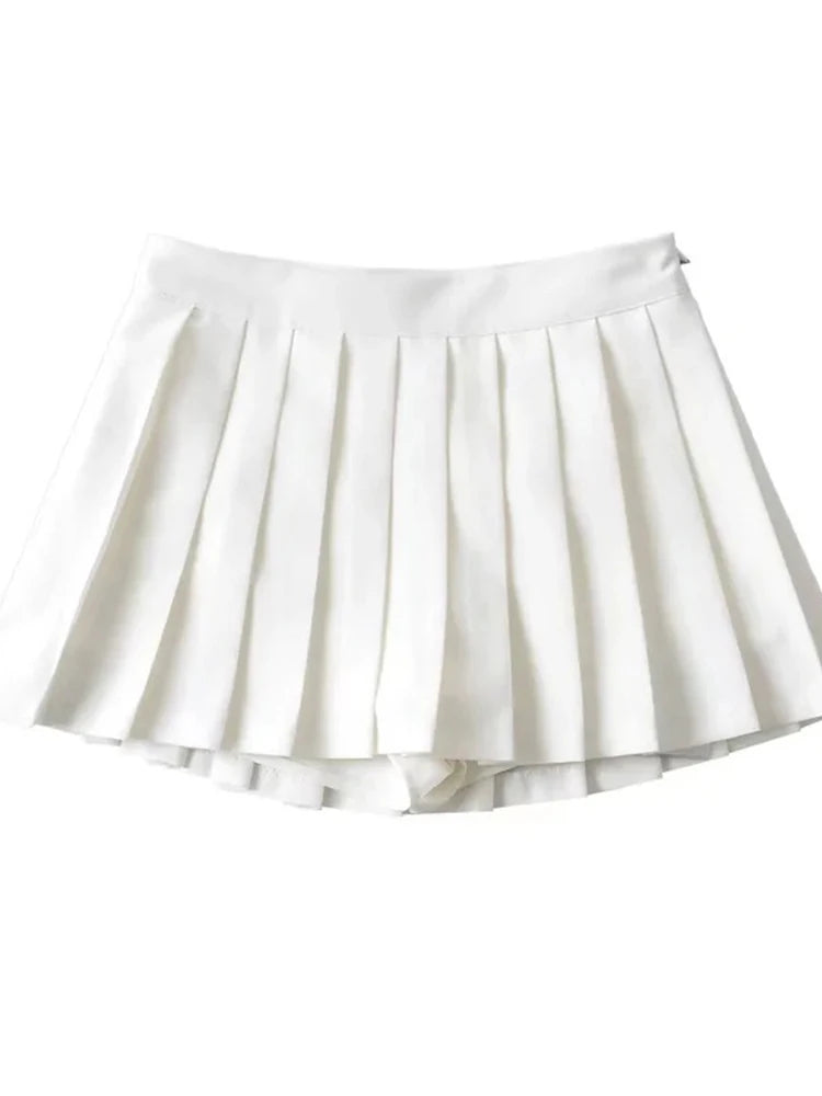 Summer High Waist Pleated Mini Skirt For Women White Black