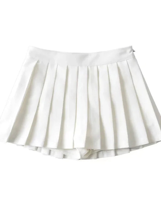 Summer High Waist Pleated Mini Skirt For Women White Black