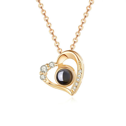 Custom Photo Projection Necklace Copper Pendant with Titanium Steel Chain for Women Golden-07 45cm